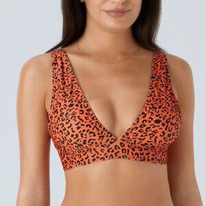 Halara Brand Leopard Print Bikini Top Orange & Black NWT Size Large TOP ONLY